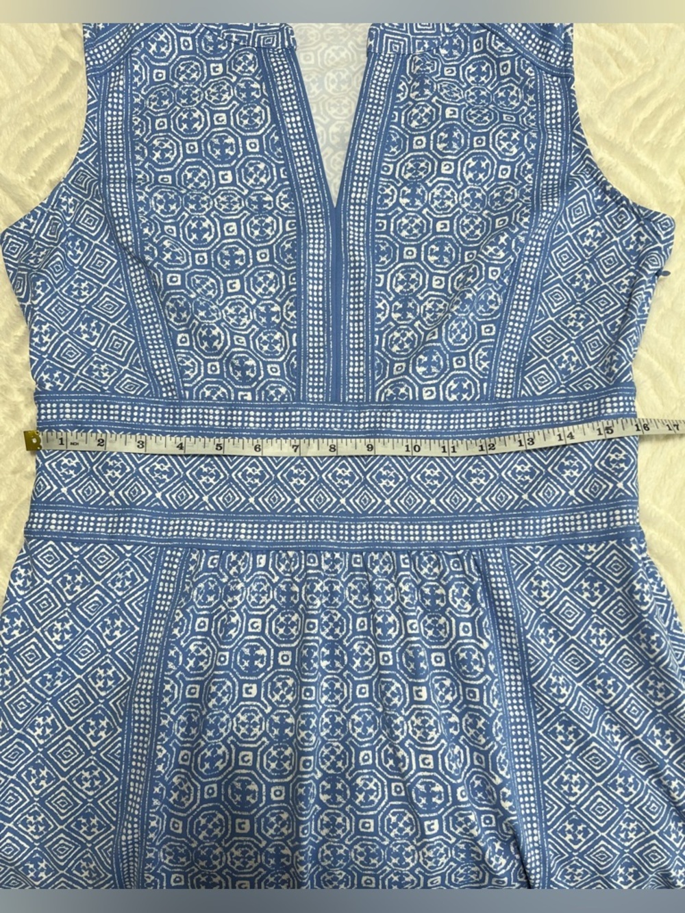 J. McLaughlin Lola Dress Blue Tile Print Sleeveless Shift Dress Large - Picture 13 of 15